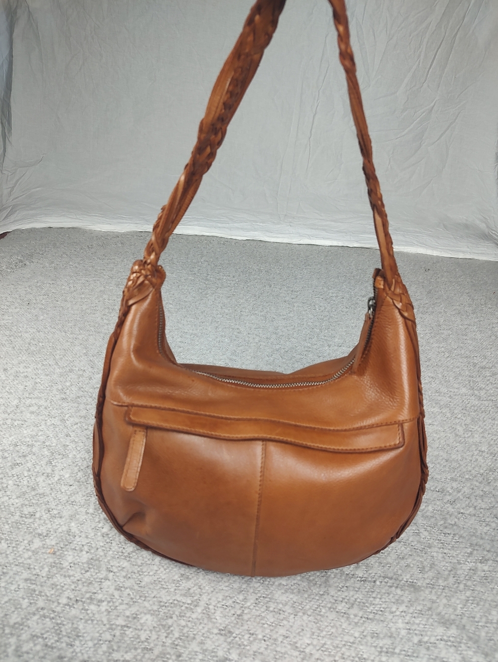 Vilenca Holland Braided Trim Leather Hobo Bag Brown Cognac - Picture 9 of 9